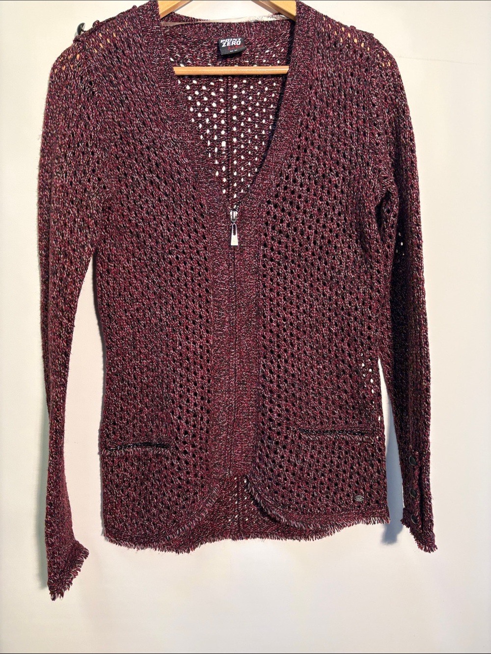 Point Zero Open-Knit Zip Cardigan - Burgundy